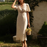 Spring 2025 Women's Dress Chic V-Neck Long Sleeve Sexy Open Long Skirt Two Sets HZ1208