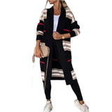 2025 Long Striped Knitted Cardigan Large Version Of Loose Long-Sleeved Sweater Coat Woman HZ1208