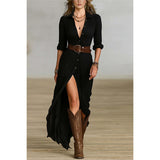 2025 Women's Spring And Autumn Sexy Solid Color Irregular Folding Waist Collar Dress With Belt HZ1208