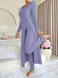 Temu Autumn And Winter Design With A Sense Of Round Neck Opening Fork Long Coat Trousers Casual Fashion Set HZ1208