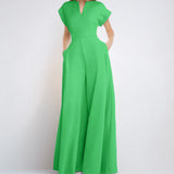 2025 Women's Loose Fashion Elegant Short-Sleeved V-Neck Solid-Colored Broad-Legged Jump-Legged Jumpsuit HZ1208
