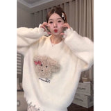 2025 New Beige Soft-Gried Puppy Splicing Head Horse Sea Hair Sweater Women's Spring And Autumn Lazy Loose Top HZ1208