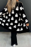 Halloween Ghost Pattern Long Knitted Open Shirt In Autumn And Winter Long Loose Sweater Coat Woman HZ1208