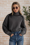 2025 Autumn And Winter Half-High Three-Dimensional Stripe Thin Leisure Loose Knitted Knitted Jersey Languid Sweater HZ1208