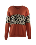 2025 Autumn And Winter New V-Neck Spliced Knitted Shirt Women's Jacket Leopard Print Women's Sweater HZ1208