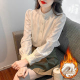 Lighthouse Velvet Solid-Colored Shirt Women's New Spring Retro Korean Version Of Loose And Loose Lazy Casual Blouse HZ1208