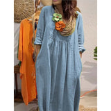 2025 Spring And Summer Women's V-Neck Casual Solid Cotton Pocket Dress HZ1208