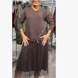 2025 Autumn And Winter New Women's Pure Color Round Neck Long Sleeves With Splicing Trousers Set Women HZ1208