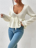 Loose V-Neck Drawstring With Lotus Leaf-Side Skirt Knitted Head Sweater HZ1208