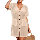 Beach Hoodie Hollow Knitted Short Sleeve Open-Sleeve Seaside Swimsuit Sunscreen Coat Woman HZ1208