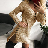 2025 Autumn And Winter Knit Dress V Collar Slimming In The Long Temperament Of The Solid Color Dress High Waist Thin HZ1208