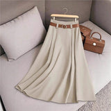 2025 Women's Spring And Autumn Solid Color Casual Bvy Skirt With Belt HZ1208