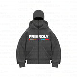 Street Trendy Pop Double Hat Design Hoodie Autumn And Winter New Men's And Women's Loose Y2K Jacket HZ1208