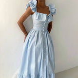 Temperament Commuting Style Leaf Side Striped Dress Women's Summer Senior Neck Cuff Double Design Women's Clothing HZ1208