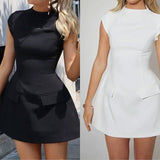 2025 Women's Temperament Elegant High-Waist Sexy Miniskirt Ladies Fashion Round-Neck Short-Sleeved Dress HZ1208