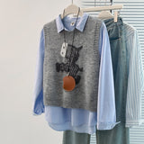 2025 New Vest Sweet And Cute Cartoon College Style Knitted Winter Round Sweater Collar Sweater Bottom Shoulder Vest HZ1208