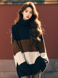 Black-Brown High-Necked Sweater Women's Autumn And Winter New Korean Atmosphere Soft Languid Outside Wearing Knitwear Tops HZ1208