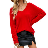 2025 Autumn New Imitation Marinose Sweater Female Solid Color Long-Sleeved V-Neck Loose Large-Size Woman HZ1208