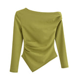 Autumn New Asymmetrical Elastic Repair Fashion Blouse 3644328 HZ1208