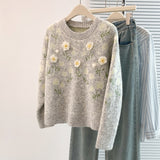 New Autumn And Winter Heavy Industry Flowers Women Knitted Cardigan Fashion Women Sweet Sweater Women Coat Top HZ1208