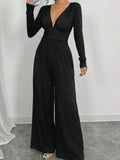 Women's Dark V Solid-Color Pit Strip Sexy Body-Snley Elegant Temperament Jumpsuit HZ1208