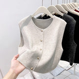 Reunion Old Money Style Casual Folded Round-Necked Vest Vest Women's Winter Sweater Coat Knitted Shoulder Coat HZ1208