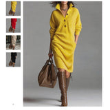2025 New Autumn Casual Button Collar Loose Straight Knitted Long Sweater Skirt HZ1208