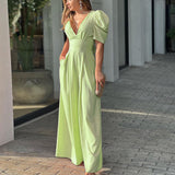 2025 New Women's Short-Sleeved Stylish Elegant Large-Size Wide-Legged Jump-Legged Jumpsuit HZ1208