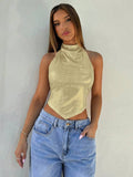 Half-High Collar Hanging Neck-Laught Sling With Metallic Luster Repair Vest Outside The Hot Girl Trend Girl Dress HZ1208