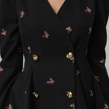 French Fashion Ballet Elements Design Floral Thorn Dress Dress Women's High-End Butterfly Embroidery V-Neck Long Sleeve HZ1208