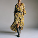 Vintage Long-Sleeved Plaid Shirt Dress 2025 Spring And Autumn New Fashion Loose Casual Dress Belt HZ1208