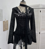 Real Shooting Retro Irregularly Hollow Knitted Jersey Dress Girl With Hottie Word Shoulder Collar Blouse 8101 HZ1208