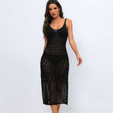 Ocean Beach Hoodie Sexy Long Hollow Knitted Slings Bareback Holiday Sunscreen Skirt HZ1208