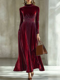 Autumn And Winter New Half-Healt Collar Waist Repair Folded Gold Velvet Temperament Long Dress HZ1208
