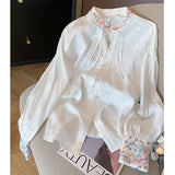 New Chinese Style Embroidered Collar Shirt Women's Spring 2025 Design Sense Of Improved Cheongsam Zen Dress Top HZ1208