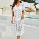 Spring And Summer New Bikini Skirt Solid Color Open Fork Knitted Long Beach Sunscreen Shirt Woman HZ1208