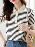 Striped Polo Collar Top Women's Summer 2025 New Age-Reduced Gas Chic Short-Sleeved T-Shirt Women's Summer Dress HZ1208