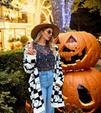 Halloween Ghost Pattern Long Knitted Open Shirt In Autumn And Winter Long Loose Sweater Coat Woman HZ1208