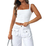 2025 New Wide Sling Vest Can Wear U-Neck Sexy Net Red Ins Wind Sweet Solid Color Coat Woman HZ1208