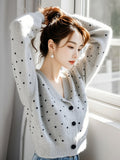Small Fragrant Gray Wave Dot Knitted Cardigan Top Women's 2025 Autumn And Winter New Lazy Casual Sweater Coat HZ1208
