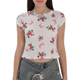 2025 New Flower Print Tender Girl Top Cute Sweet Lady Top Hottie Dress HZ1208