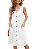 Summer Dress Casual Fashion Foldless Sleeveless Buckle Long With Pocket HZ1208