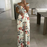 2025 New Women's Fashion Temperament Elegant Commuter Print Broad-Legged Women's Jumpsuits HZ1208