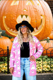 Halloween Ghost Pattern Long Knitted Open Shirt In Autumn And Winter Long Loose Sweater Coat Woman HZ1208
