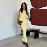 New Casual Fashion Collar Zipper Sleeveless Top Coated Ass Knitted Set Solid Color HZ1208