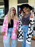 Halloween Ghost Pattern Long Knitted Open Shirt In Autumn And Winter Long Loose Sweater Coat Woman HZ1208
