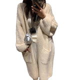 Korean Languid Wind Long Sweater Coat Women's Autumn And Winter New Loose High-End Feeling Thick Knitted Open Coat HZ1208