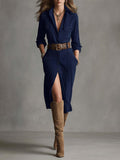 Mid-Term Autumn And Winter 2025 Autumn And Winter Velvet Temperament Buckle Shirt Collar Long Dress With Belt HZ1208