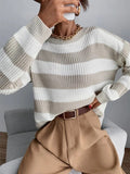 2025 Autumn And Winter New Personality Hit Color Knitted Shirt Color Stripe Loose Sweater HZ1208