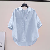 Cotton Shirt Women's Short Sleeves 2025 Summer New Korean Version Of The Collar Loose Thin Lazy Style Design Blouse Tide HZ1208